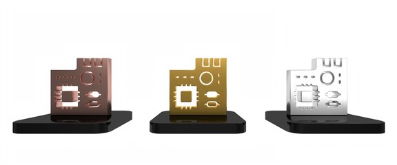 Colorful Electronic computer components motherboard digital chip integrated science icon isolated on white background. Circuit board. Minimalism concept. 3D render illustration