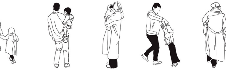 Hand-drawn doodle family border. Outline family clipart. Hand-drawn black art.