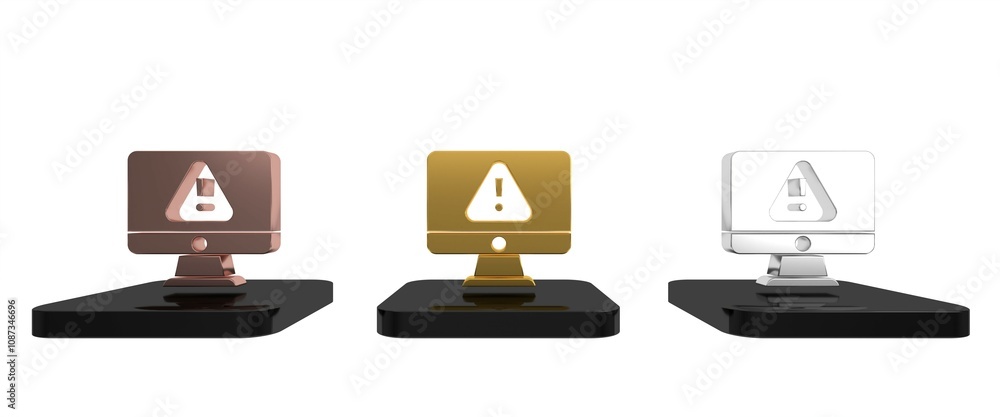 Poster colorful computer monitor with exclamation mark icon isolated on white background. alert message sma