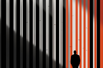 Silhouette Against Striped Wall - Urban Solitude