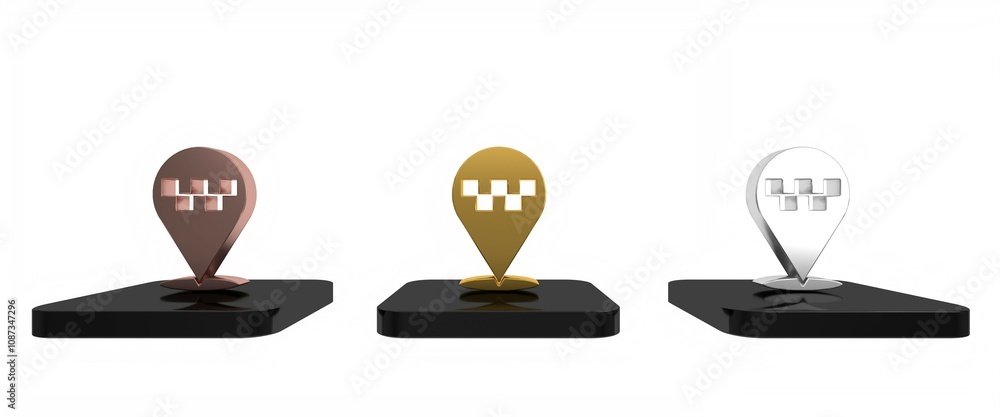 Poster colorful map pointer with taxi icon isolated on white background. location symbol. minimalism concep
