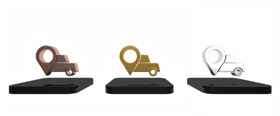 Colorful Map pointer with taxi icon isolated on white background. Location symbol. Minimalism concept. 3D render illustration