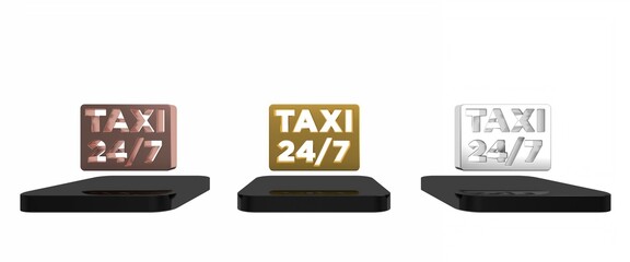 Colorful Map pointer with taxi icon isolated on white background. Location symbol. Minimalism concept. 3D render illustration