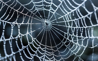 Fototapeta premium Spider web with dewdrops on white background.