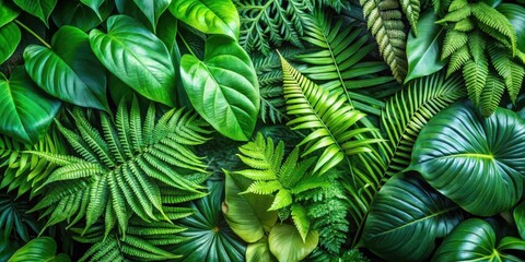 A Lush Tapestry of Vibrant Green Leaves, Featuring a Variety of Foliage Textures, From Delicate Ferns to Broad, Veined Leaves, Creating a Visual Feast for Nature Enthusiasts
