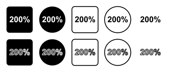 Obraz premium Icon set of 200 percent symbol. Filled, outline, black and white icons set, flat style. Illustration on transparent background