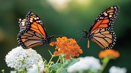 Fototapeta premium Peaceful Garden with Butterflies Fluttering Around