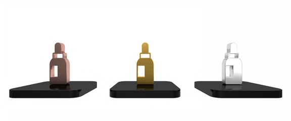 Colorful Essential oil bottle icon isolated on white background. Organic aromatherapy essence. Skin care serum glass drop package. Minimalism concept. 3D render illustration