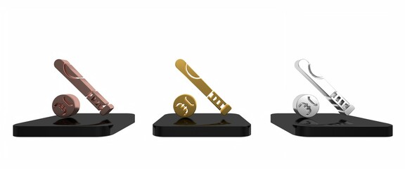 Colorful Baseball bat with ball icon isolated on white background. Minimalism concept. 3D render illustration