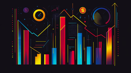 Abstract black background with Colorful charts and graphs with statistics to innovative analyze business potential and forecast future development of companies growth.