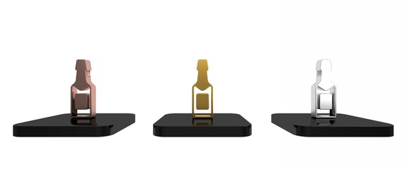 Colorful Champagne bottle icon isolated on white background. Minimalism concept. 3D render illustration