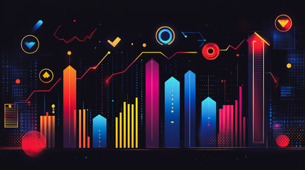 Fototapeta premium Abstract black background with Colorful charts and graphs with statistics to innovative analyze business potential and forecast future development of companies growth.