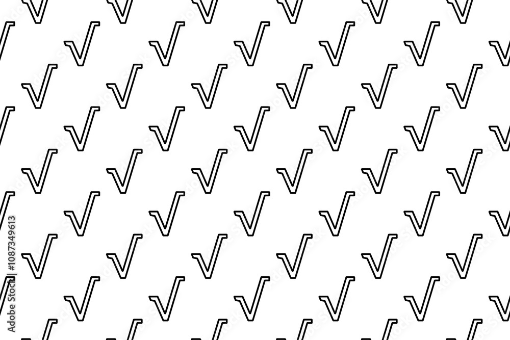 Poster seamless pattern completely filled with outlines of square root symbols. elements are evenly spaced.