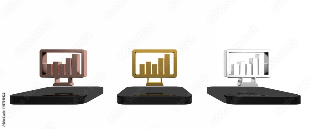 Poster colorful computer monitor with graph chart icon isolated on white background. report text file. acco