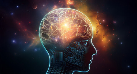 Obraz premium Network Neural Connection Science, AI Artificial Intelligence Concept Graphic, Digital Brain Light Connected Sci-Fi Design