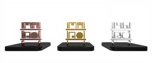 Colorful Warehouse interior with boxes on racks icon isolated on white background. Logistics, cargo, parcel storage postal service. Minimalism concept. 3D render illustration