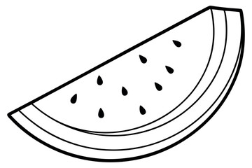 Black and white line art watermelon slice with seeds vector illustration