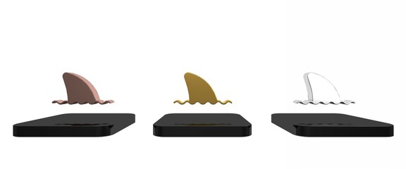 Colorful Shark fin in ocean wave icon isolated on white background. Minimalism concept. 3D render illustration