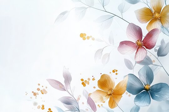 A delicate floral design featuring soft pastel flowers and leaves, perfect for backgrounds, invitations, or decorative purposes.