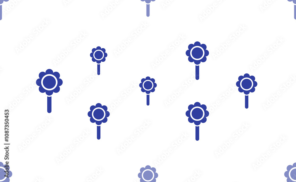 Poster seamless pattern of large isolated blue chamomile symbols. the pattern is divided by a line of eleme