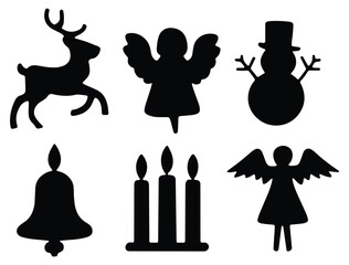 Set of Christmas silhouettes, Christmas icons, isolated vector on white background.