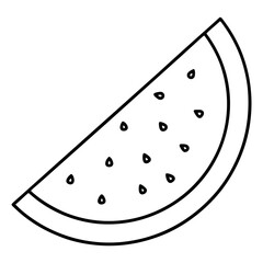 Black and white line art watermelon slice with seeds vector illustration