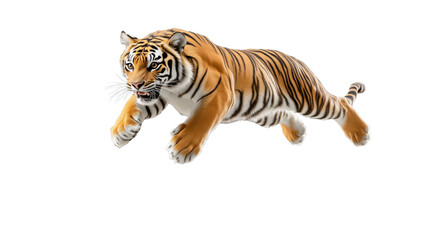 Obraz premium A tiger gracefully Jumping in the mid air captured mid-motion isolated on transparent