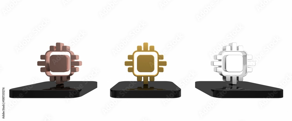 Poster colorful computer processor with microcircuits cpu icon isolated on white background. chip or cpu wi