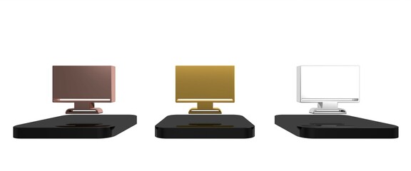 Colorful Computer monitor screen icon isolated on white background. Electronic device. Front view. Minimalism concept. 3D render illustration