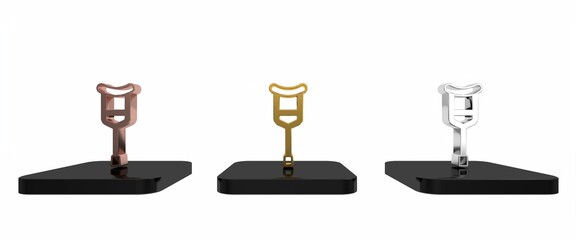 Colorful Crutch or crutches icon isolated on white background. Equipment for rehabilitation of people with diseases of musculoskeletal system. Minimalism concept. 3D render illustration