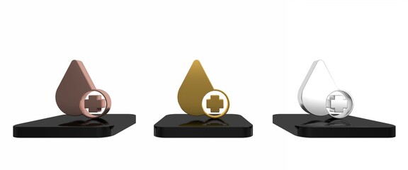 Colorful Donate drop blood with cross icon isolated on white background. Minimalism concept. 3D render illustration