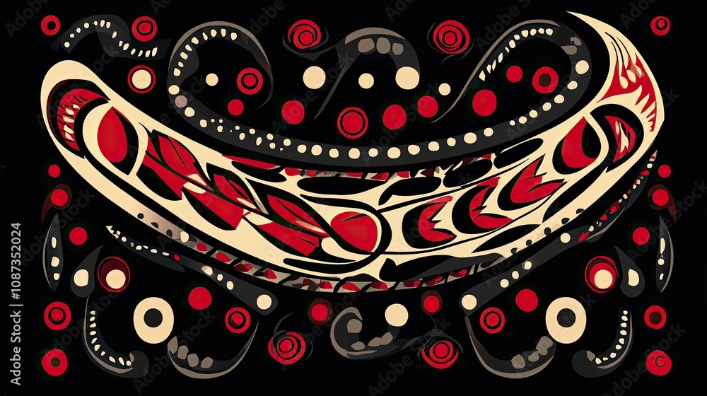 Poster abstract design with red and white circles on a black background