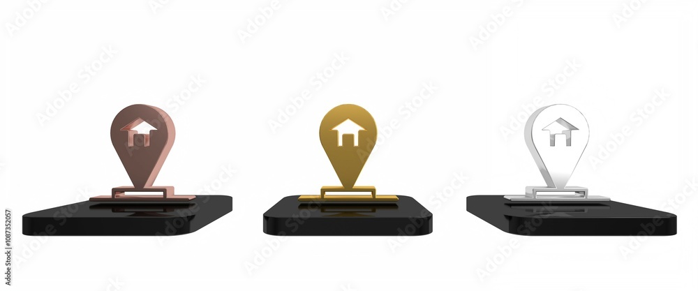 Poster colorful map pointer with house icon isolated on white background. home location marker symbol. mini