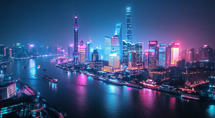 A breathtaking aerial view of Shanghai at night