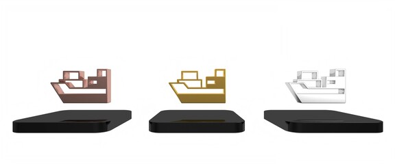 Colorful Cargo ship with boxes delivery service icon isolated on white background. Delivery, transportation. Freighter with parcels, boxes, goods. Minimalism concept. 3D render illustration