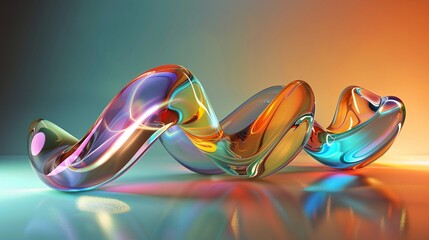 Abstract Colorful Glass Sculpture Swirling Wave of Light and Color