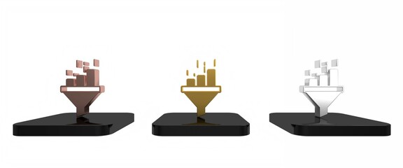 Colorful Sales funnel with chart for marketing and startup business icon isolated on white background. Infographic template. Minimalism concept. 3D render illustration