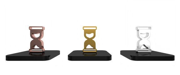 Colorful Old hourglass with flowing sand icon isolated on white background. Sand clock sign. Business and time management concept. Minimalism concept. 3D render illustration