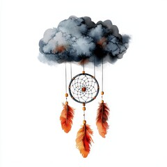 A dreamcatcher featuring vibrant feathers and ethereal clouds, perfect for adding a touch of mystique to any artistic project.