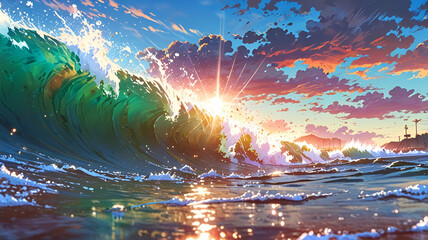 Softly glowing waves expanding in reflective prisms. Anime Background\Wallpaper