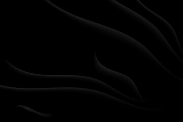 Abstract background black luxury fabric background, silk cloth texture, shiny satin curtain with waves and drapery. Luxurious background design. Elegant wallpaper design. Vector illustration