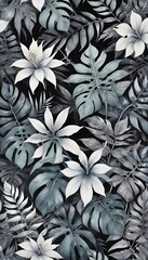 Tropical exotic pattern with animal and flowers in bright colors and lush vegetation
