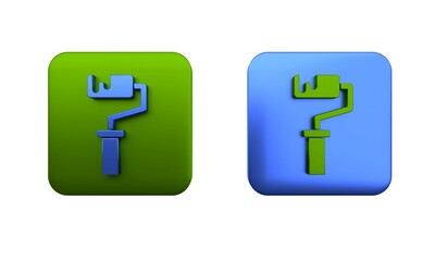 Colorful Paint roller brush icon isolated on white background. Square button. 3D render illustration