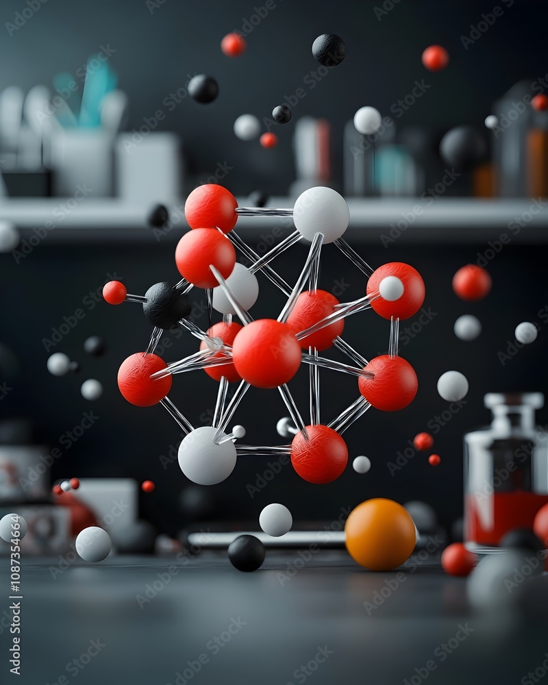 Poster captivating molecular architecture intricate atomic bonds and symmetrical patterns in a minimalist s