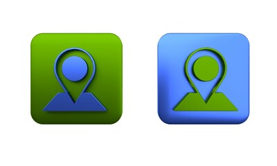 Colorful Location icon isolated on white background. World or Earth sign. Square button. 3D render illustration