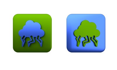 Colorful Storm icon isolated on white background. Cloud and lightning sign. Weather icon of storm. Square button. 3D render illustration