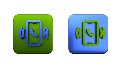 Colorful Telephone 24 hours support icon isolated on white background. All-day customer support call-center. Full time call services. Square button. 3D render illustration