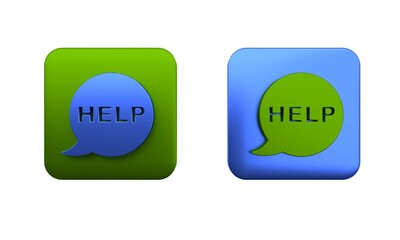 Colorful Speech bubble with text Help icon isolated on white background. Square button. 3D render illustration