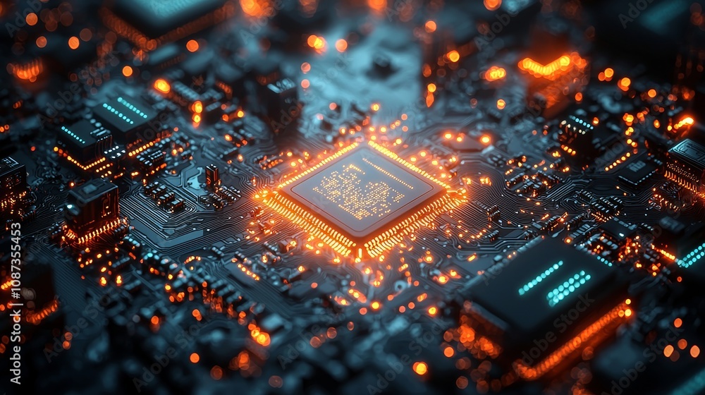 Aufkleber abstract representation of innovation featuring a glowing circuit board with vibrant colors in a mod