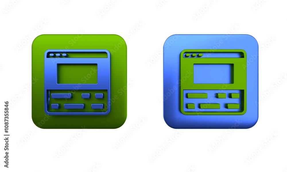 Poster colorful video recorder or editor software on laptop icon isolated on white background. video editin